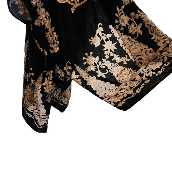 Signals Black Gold Tan Burnout Floral Soft Velvet Poncho Kimono 18 One Size - Picture 9 of 12